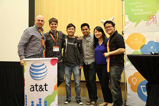 AirPing secures first place at the AT&T and American Airlines Travel Hackathon during SXSW. (photo courtesy of AT&T)