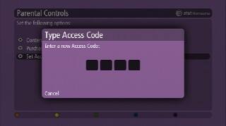 Type Access Code screen