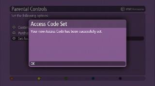 Access Code Set screen