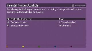 Parental Content Controls menu