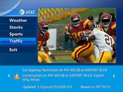 AT&T U-verse TV - U-bar screen, traffic selected