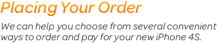 Placing Your Order. We can help you choose from several convenient ways to order and pay for your new iPhone 4S.