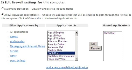 Hosted applications is the third column listed under the Allow individual applications(s) radio button.