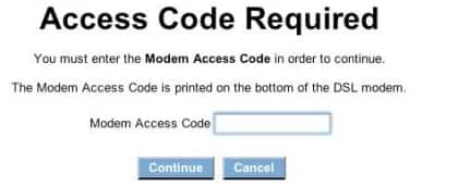 Modem Access code entry location
