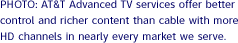 AT&T Advanced TV services offer better control and richer content than cable with more HD channels in nearly every market we serve.