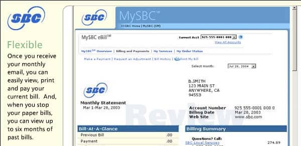 Sample of online bill details.