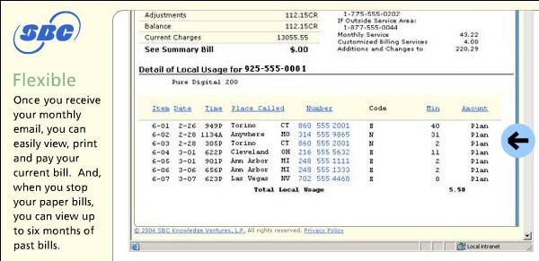 Sample online bill with links to check unknown phone numbers.