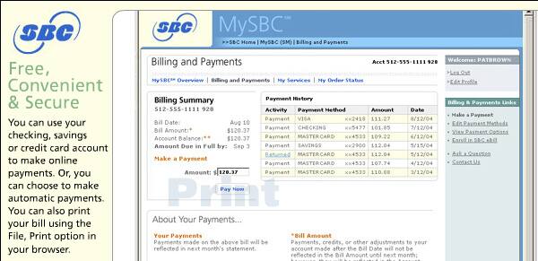Sample of Payment Summary web page.