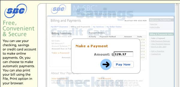 Sample enlargement of Pay Now Feature