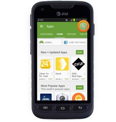 Apps screen shown with search icon circled