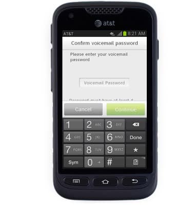 Confirm voicemail password shown with field to enter voicemail password