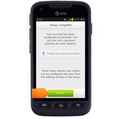 Phone showing "Setup Complete" and a rrow pointing to the "Finish" button