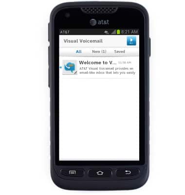 AT&T Visual Voicemail welcome message is displayed