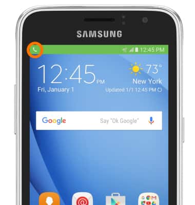 Samsung phone showing active call screen, "Call" icon is circled in the notification bar
