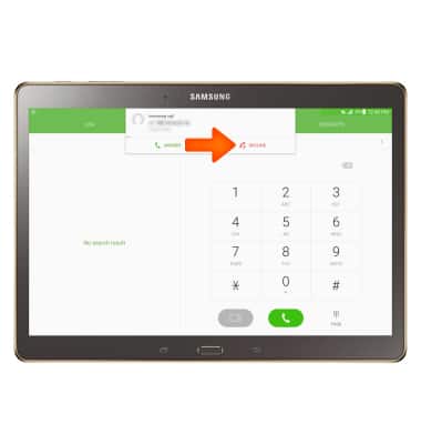 Incoming call screen showing keypad and arrow pointing to "Decline" button