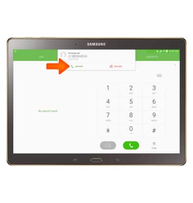 Incoming call screen for call waiting call showing keypad and arrow pointing to "Answer" button