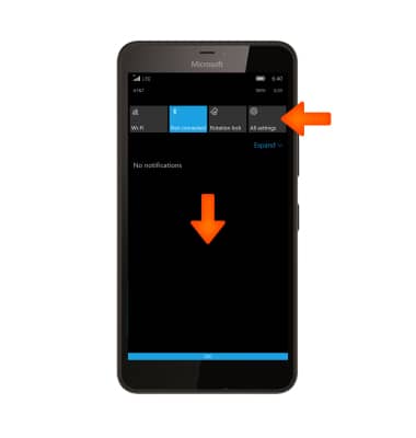 Swipe down and select All settings demonstrated