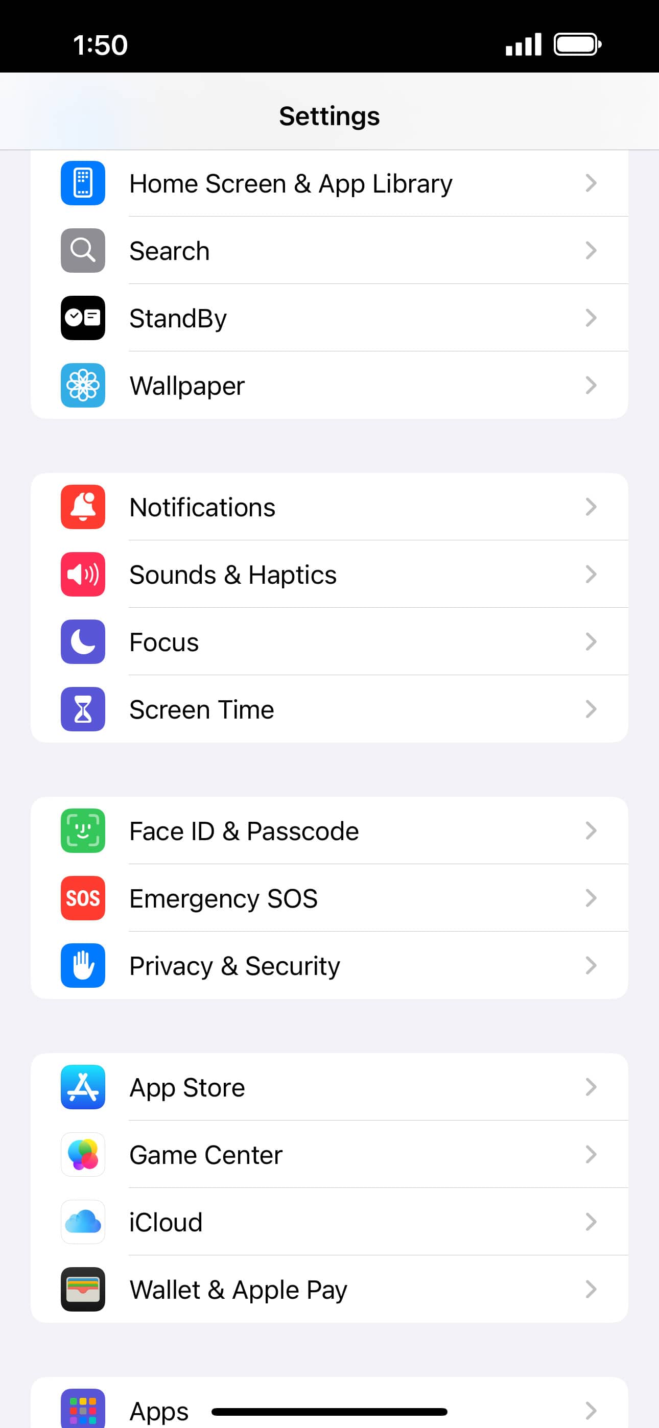 From the Settings app, scroll to and tap Apps.