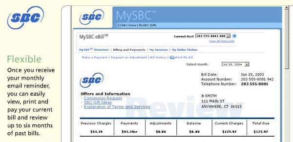 Sample of online bill details.