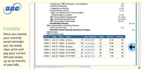 Sample online bill with links to check unknown phone numbers.