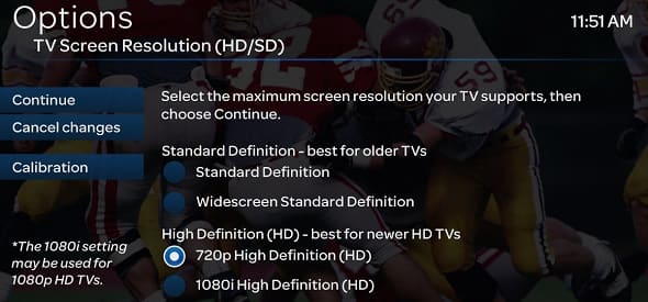 TV screen resolution options