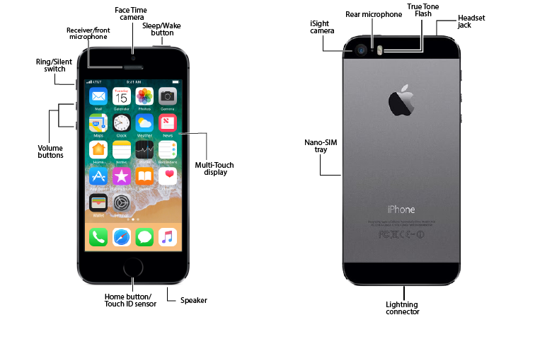 se labelled iphone diagram AT&T Apple iPhone Diagram  Support  Device SE