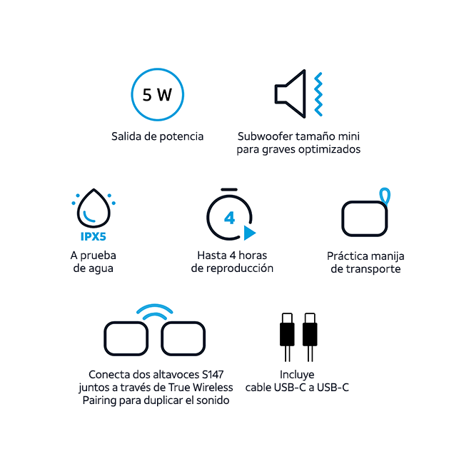 Minialtavoz Bluetooth AT&T Essentials de 5 W - Negro (consulta de producto 6)
