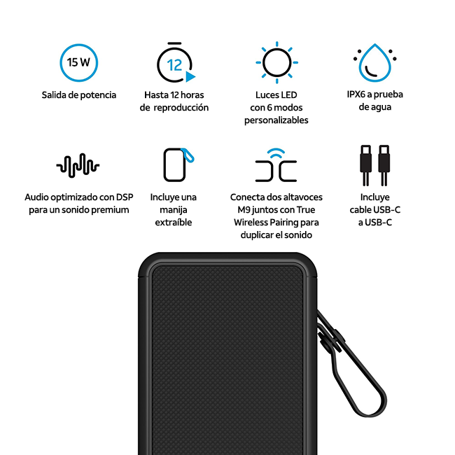 Altavoz Bluetooth AT&T Essentials Retro de 15 W, negro (consulta de producto 6)