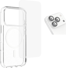 AT&T Essentials 3-en-1 Bundle con MagSafe con purpurina y protector de cámara de estuche - Protector de pantalla - iPhone 17 Pro Max