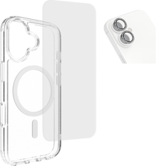 AT&T Essentials 3-en-1 Bundle con MagSafe con purpurina y protector de cámara de estuche - Protector de pantalla - iPhone 17