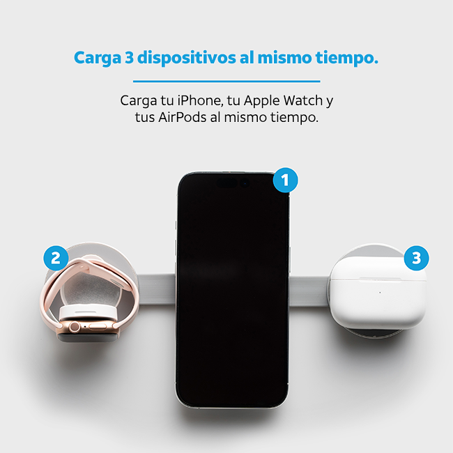 Almohadilla de carga magnética inalámbrica y plegable AT&T Essentials 3 EN 1, plateado (consulta de producto 2)