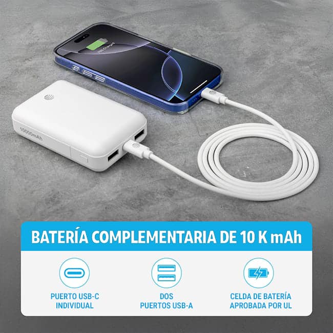 Kit de carga de AT&T con bloque de pared con múltiples puertos de 70 W, cargador para vehículo de 30 W, 2 cables C a C y batería complementaria de 10 K