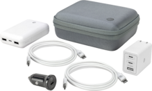 Kit de energía de AT&T con bloque de pared multipuerto de 70W, cargador de coche de 30W, 2 cables C a C y banco de energía de 10K