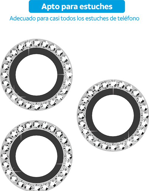 Anillos protectores de vidrio para cámara AT&T Essentials para iPhone 16 Pro/16 Pro Max, plateado con gemas (consulta de producto 1)