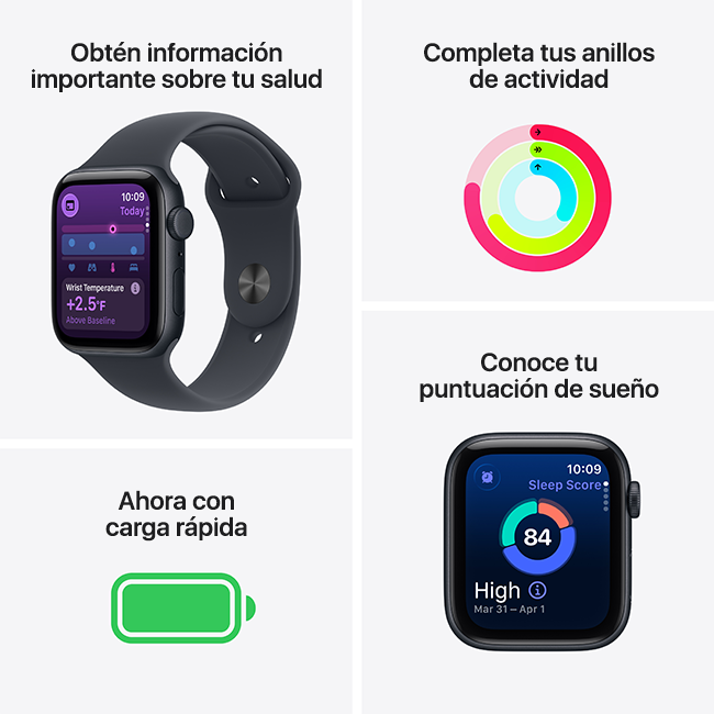 Apple Watch SE 3 de 44 mm, aluminio medianoche con correa deportiva medianoche, M-L (consulta de producto 3)