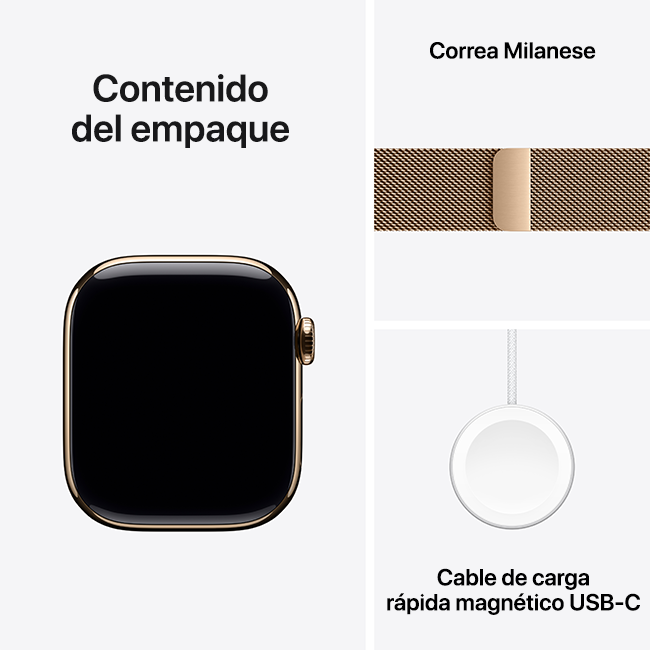 Apple Watch Series 10 de 42 mm, titanio dorado con correa Milanese Loop dorada (consulta de producto 10)