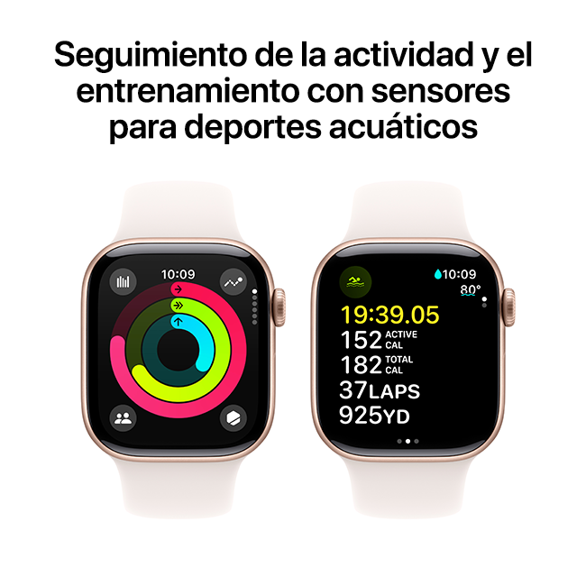 Apple Watch Series 10 de 42 mm, aluminio oro rosa con correa deportiva color rosa rubor, M-L (consulta de producto 5)