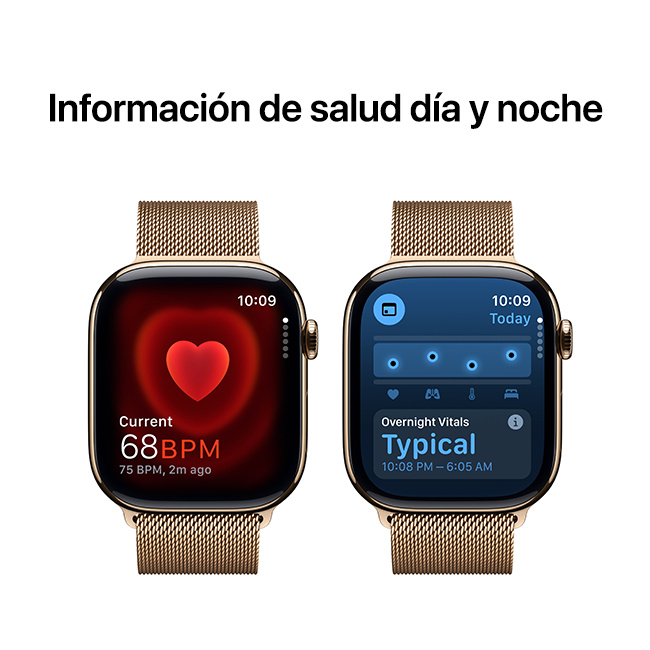 Apple Watch Series 10 de 46 mm, titanio dorado con correa Milanese Loop dorada, M-L (consulta de producto 6)