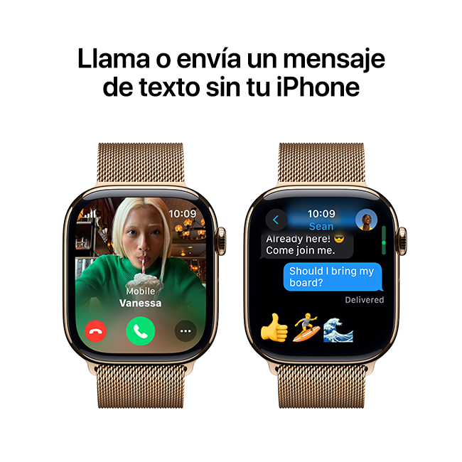 Apple Watch Series 10 de 46 mm, titanio dorado con correa Milanese Loop dorada, S-M (consulta de producto 8)