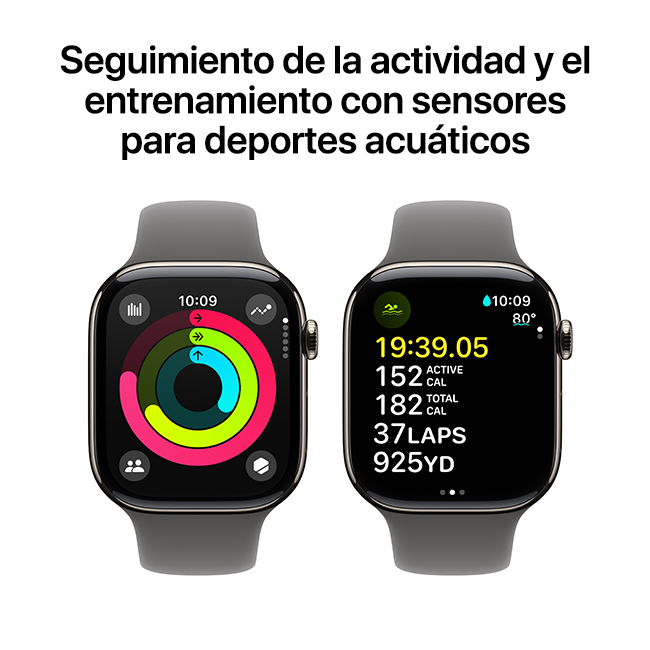 Apple Watch Series 10 de 46 mm, titanio natural con correa deportiva gris piedra, M-L (consulta de producto 5)