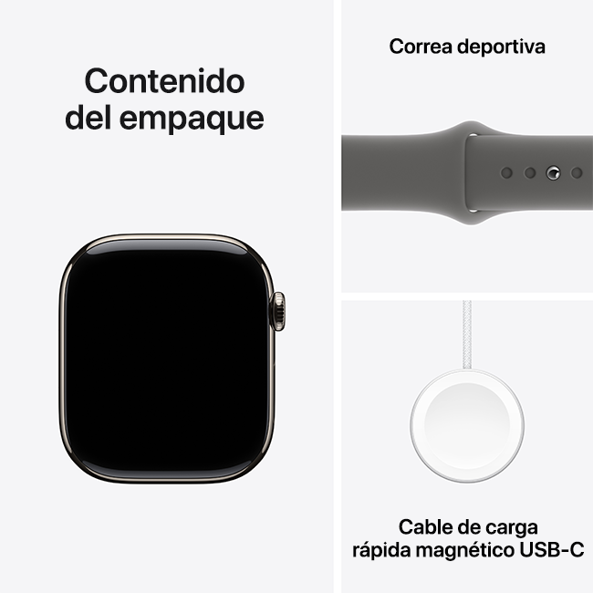 Apple Watch Series 10 de 46 mm, titanio natural con correa deportiva gris piedra, M-L (consulta de producto 10)