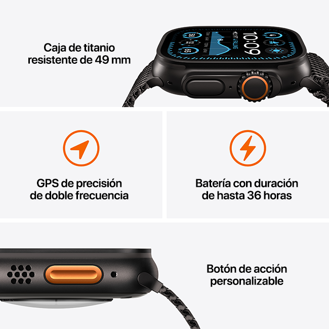 Apple Watch Ultra 2 de 49 mm, titanio natural con correa Trail azul, S-M (consulta de producto 4)