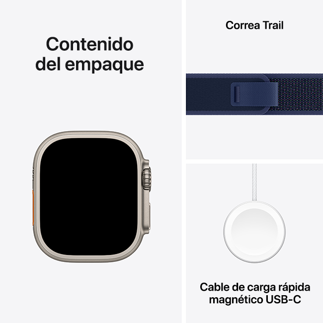 Apple Watch Ultra 2 de 49 mm, titanio natural con correa Trail azul, S-M (consulta de producto 10)