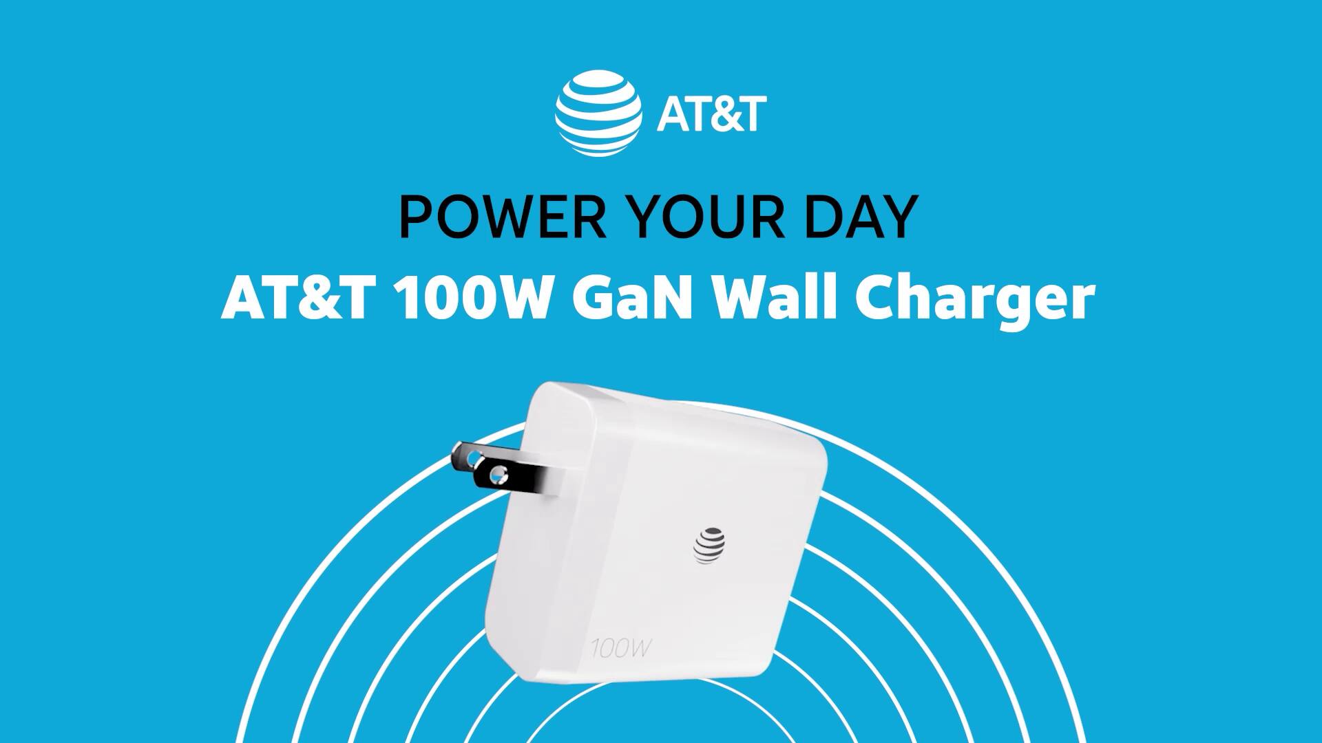 Cargador de pared GaN AT&T Essentials con varios puertos, de 100 W (2 USBC + 1 USBA)
