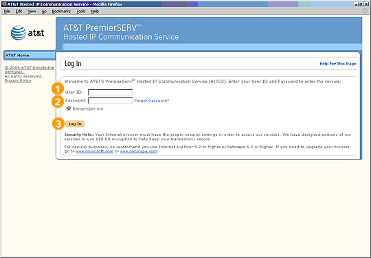 Screen capture - Log In
