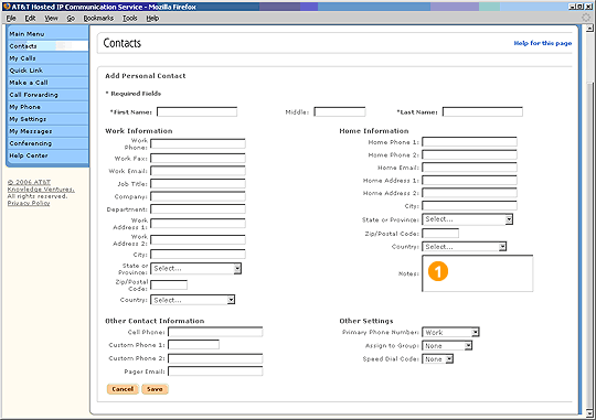 Screen capture - Add Personal Contact