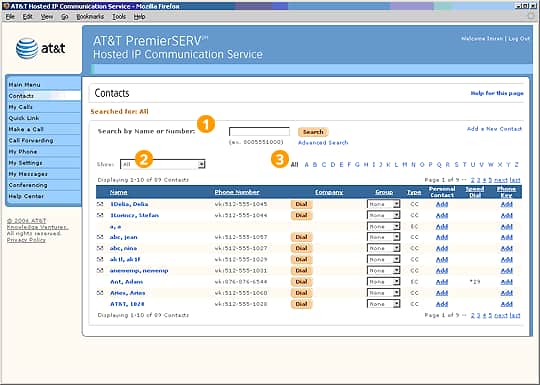 Screen capture - Contacts
