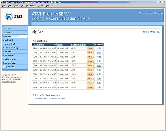 Screen capture - My Calls - Missed Calls