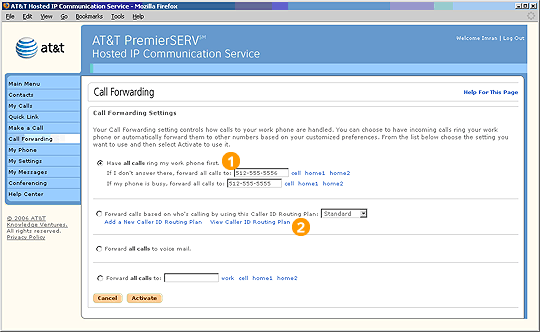 Screen capture - Call Forwarding