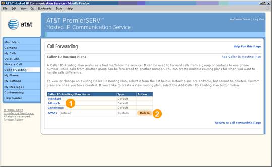Screen capture - Call Forwarding - Caller ID Routing Plans